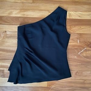 One-Shoulder Black Rouched Top